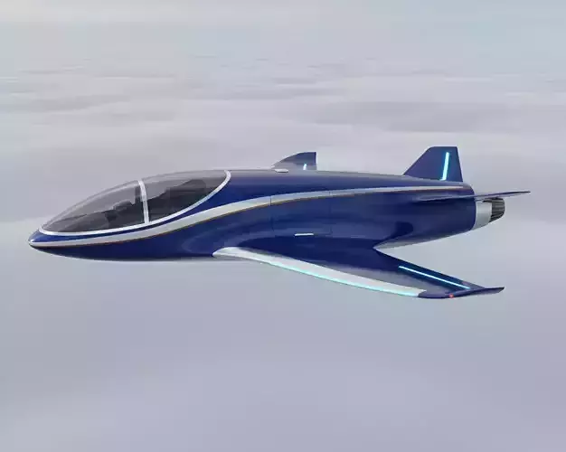 Sleek Blue Futuristic Aircraft Soaring Above Clouds Low-poly 3D model 4