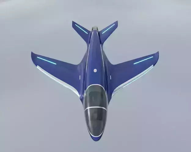 Sleek Blue Futuristic Aircraft Soaring Above Clouds Low-poly 3D model 3