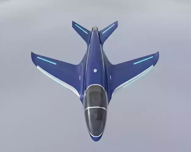 Sleek Blue Futuristic Aircraft Soaring Above Clouds Low-poly 3D model 2