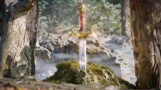 Legendary Fantasy Sword in Stone Low-poly 3D model Legendary Fantasy Sword in Stone Low-poly 3D model