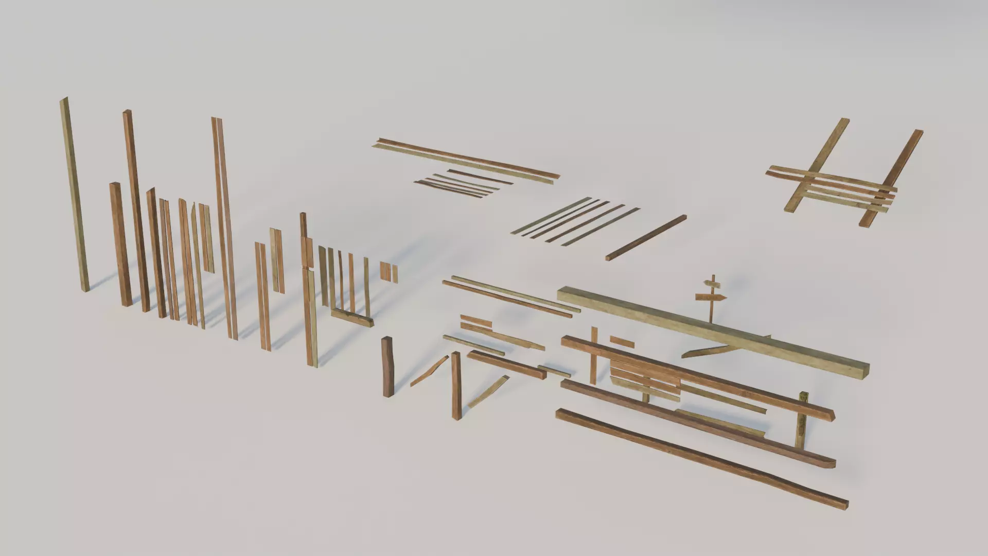 Pack wooden planks game-ready Low-poly 3D model_1