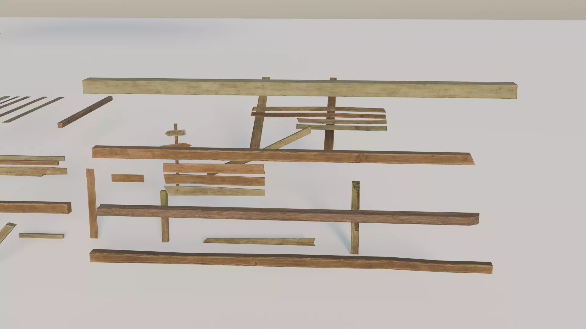 Pack wooden planks game-ready Low-poly 3D model_3