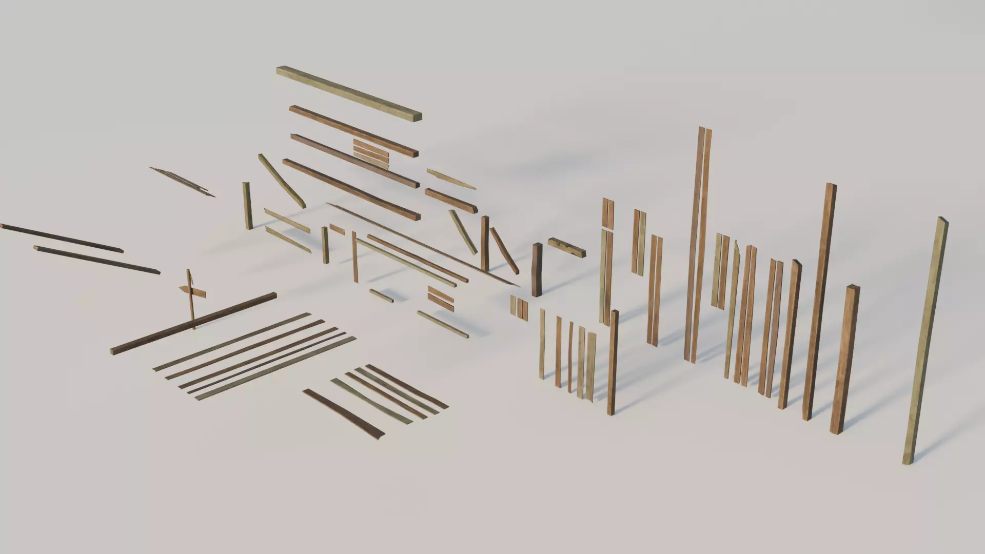 Pack wooden planks game-ready Low-poly 3D model_0
