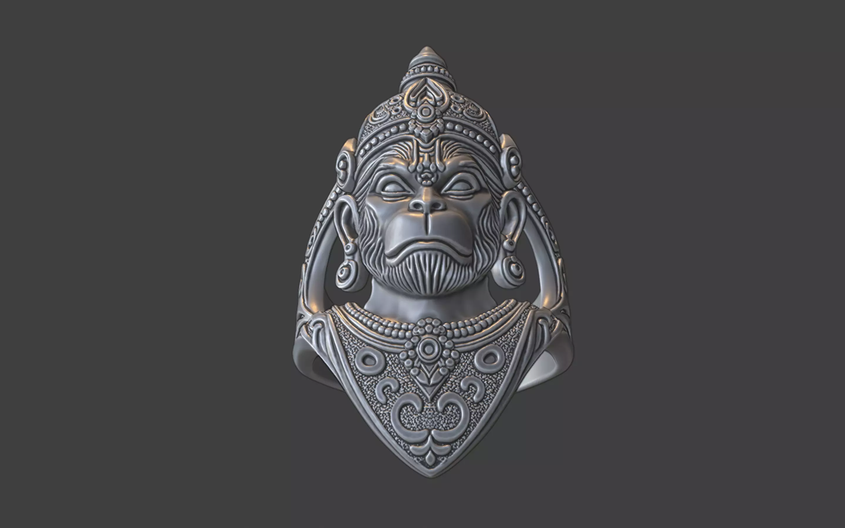 Lord Hanuman ring v2 3D print model_26