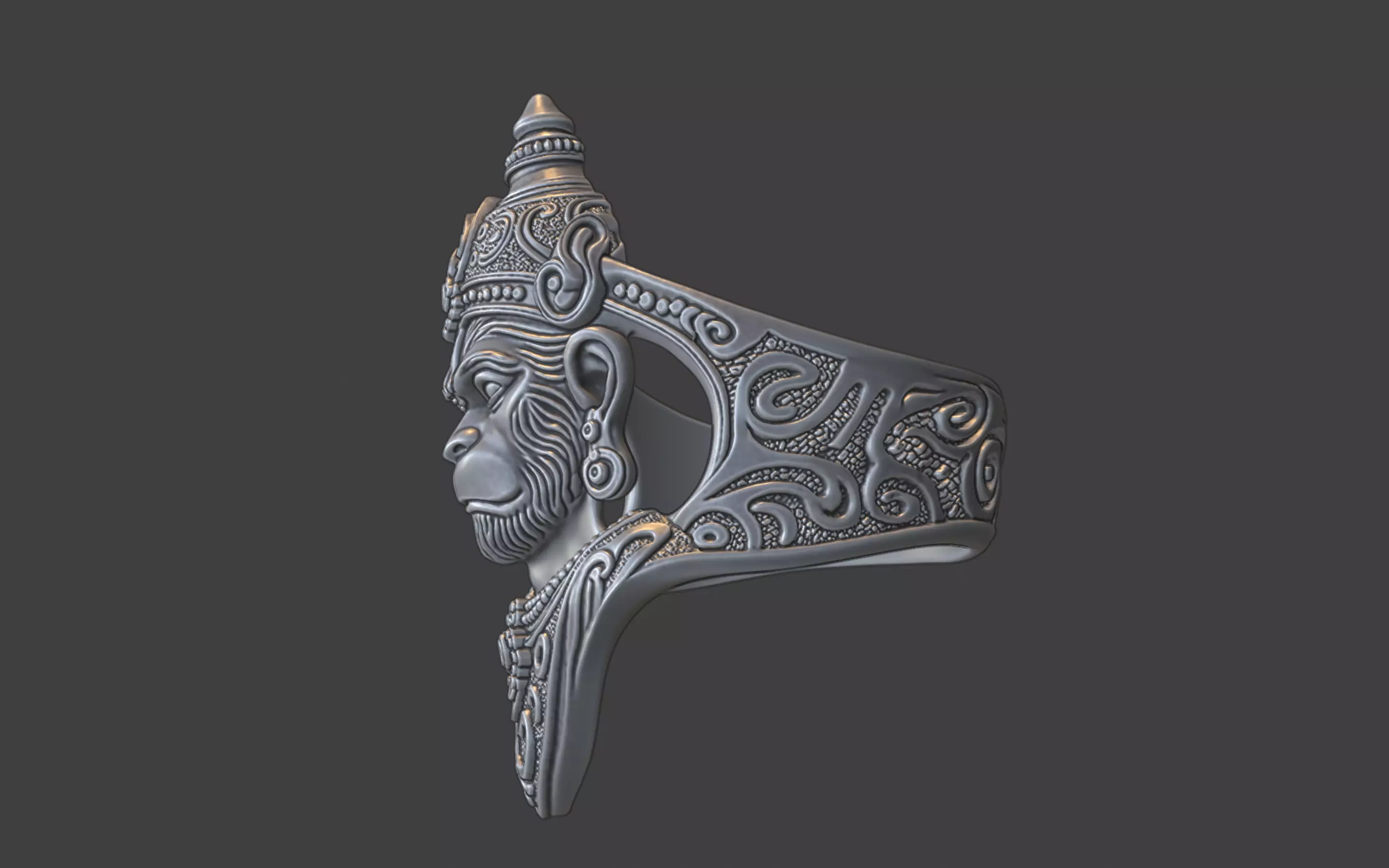 Lord Hanuman ring v2 3D print model_2