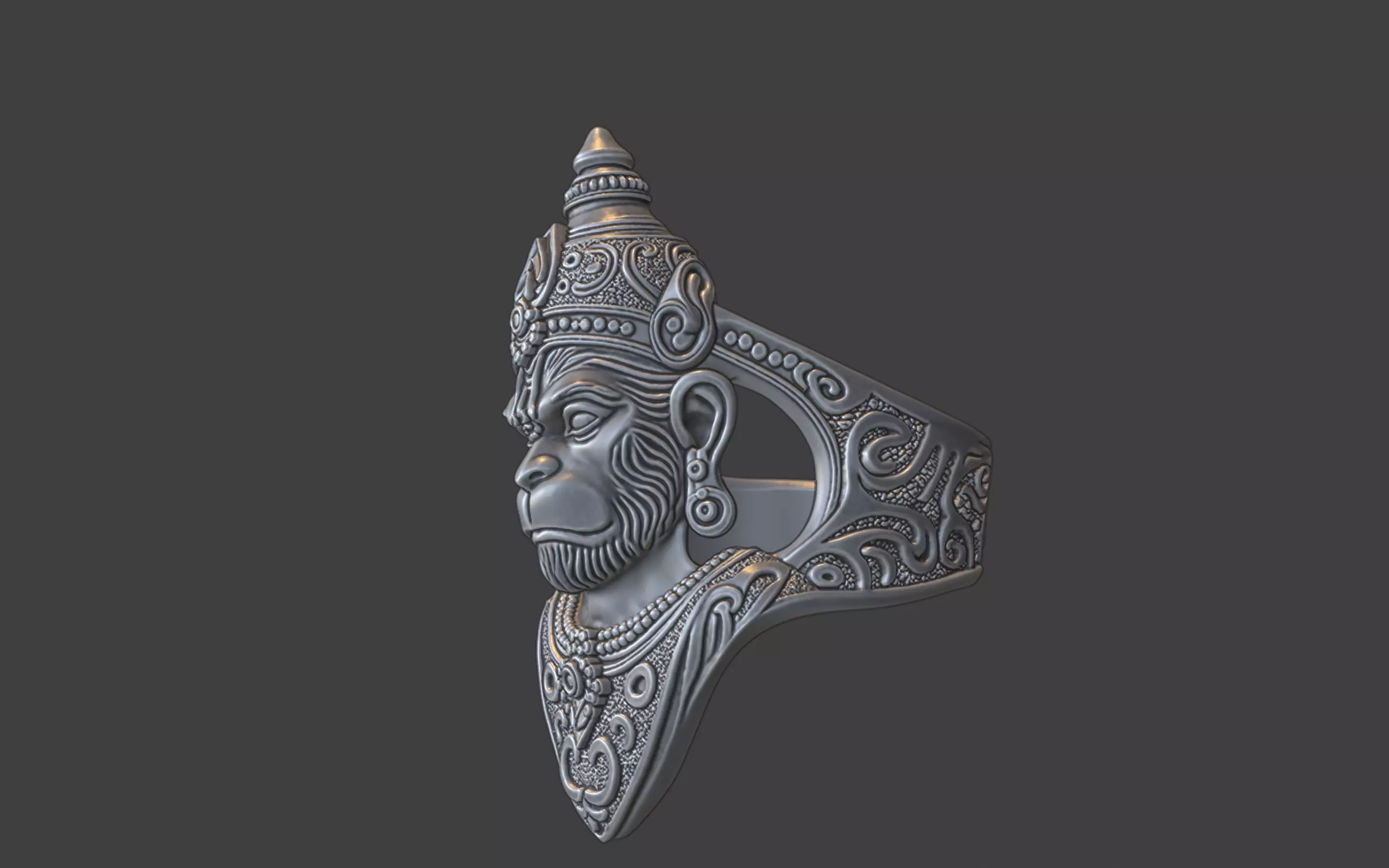 Lord Hanuman ring v2 3D print model_15