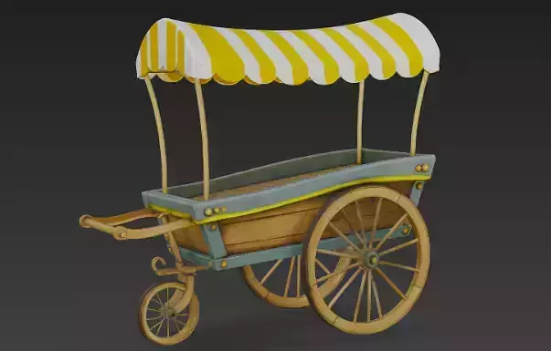 Pixar style cartoony fruit cart