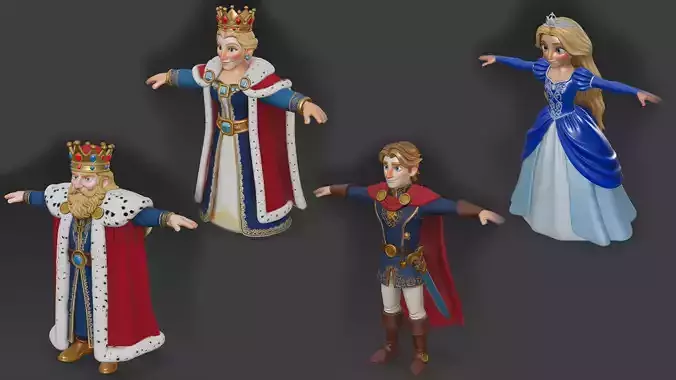 Cartoon Royal Family Pack 3D Models royal characters