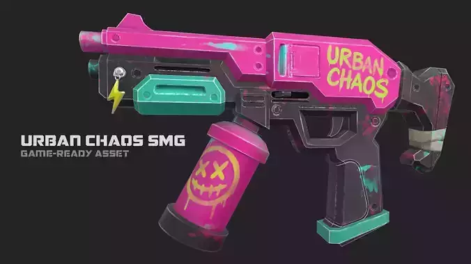 SMG Weapon - PBR - Lowpoly Game-ready Cyberpunk Frag Punk