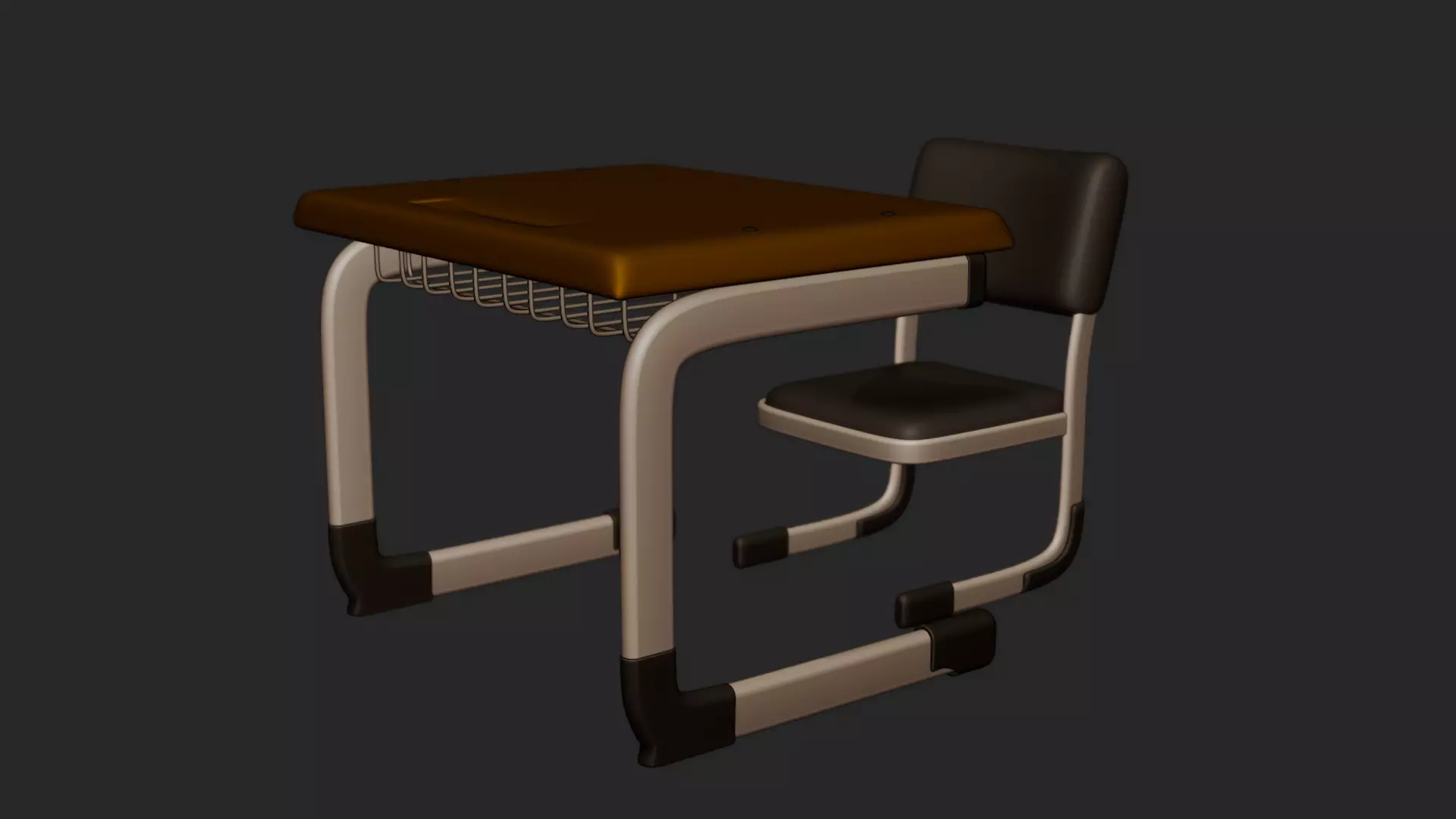Student Desk And Chair 3D model_8