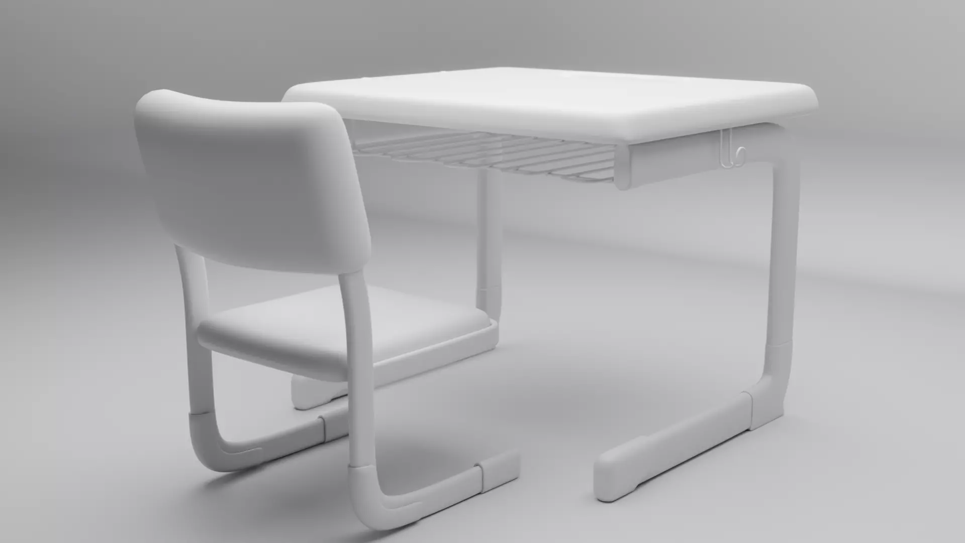 Student Desk And Chair 3D model_1