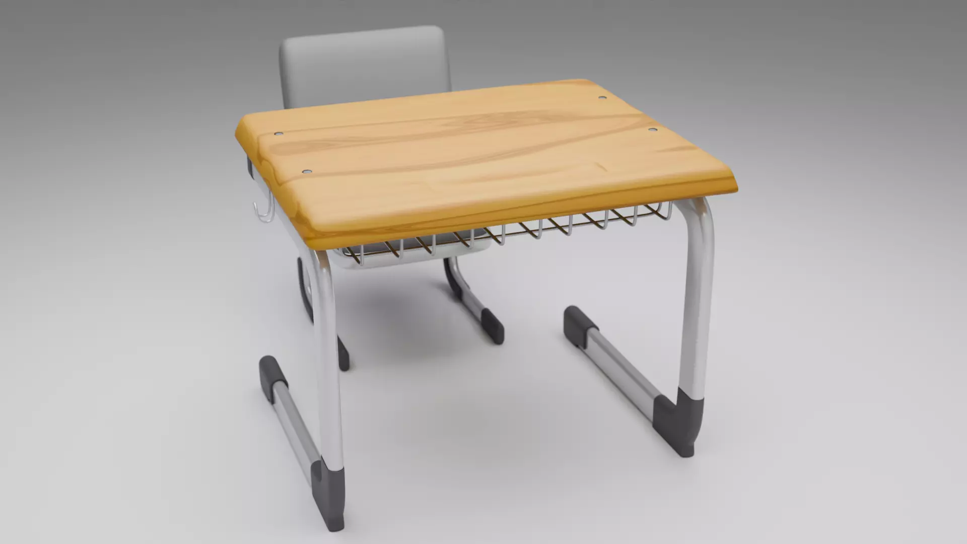Student Desk And Chair 3D model_3