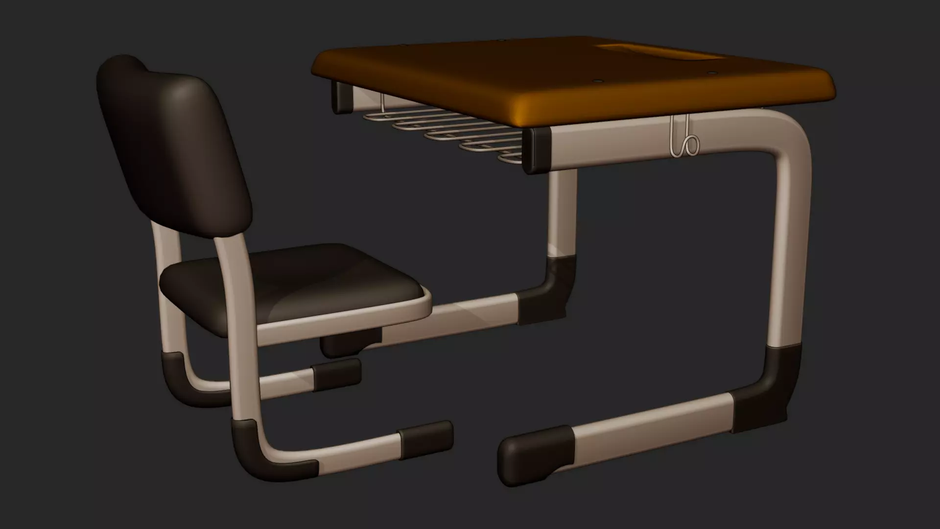 Student Desk And Chair 3D model_5