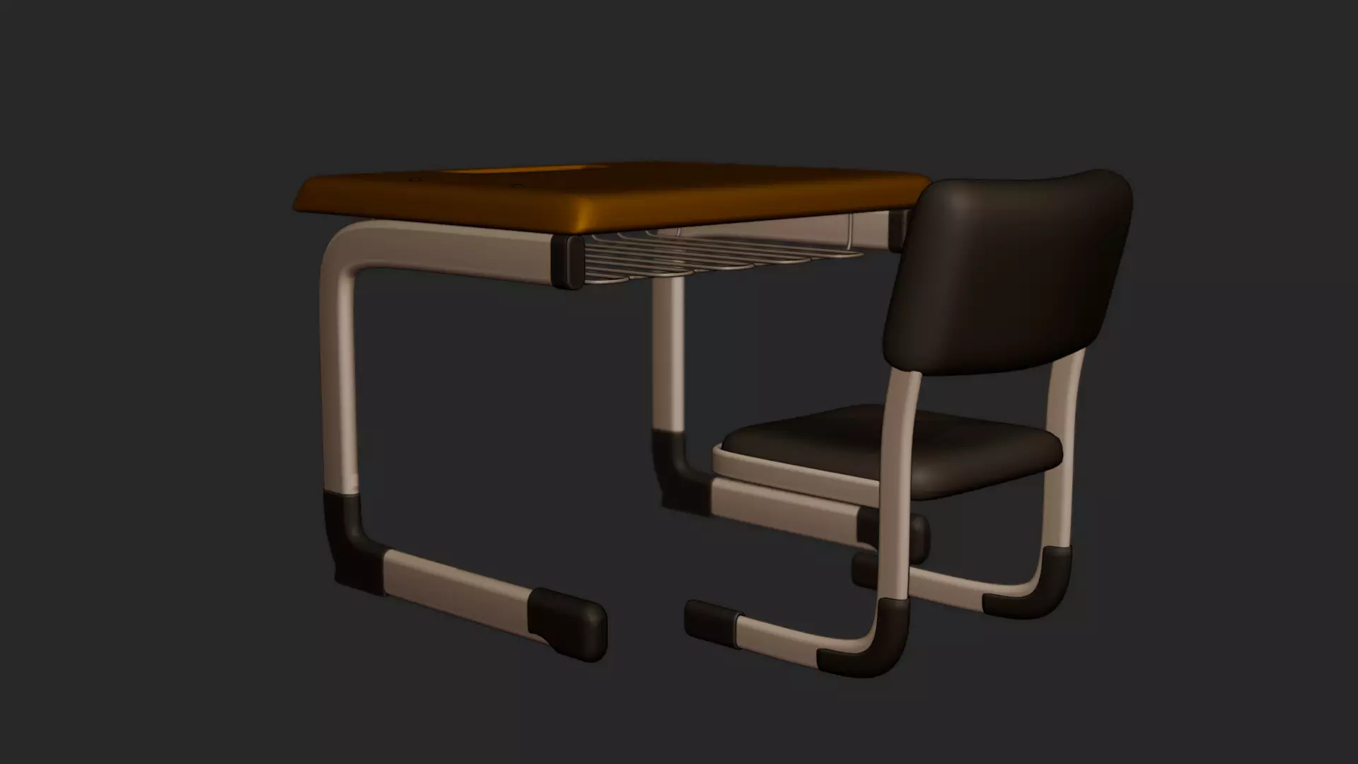 Student Desk And Chair 3D model_9