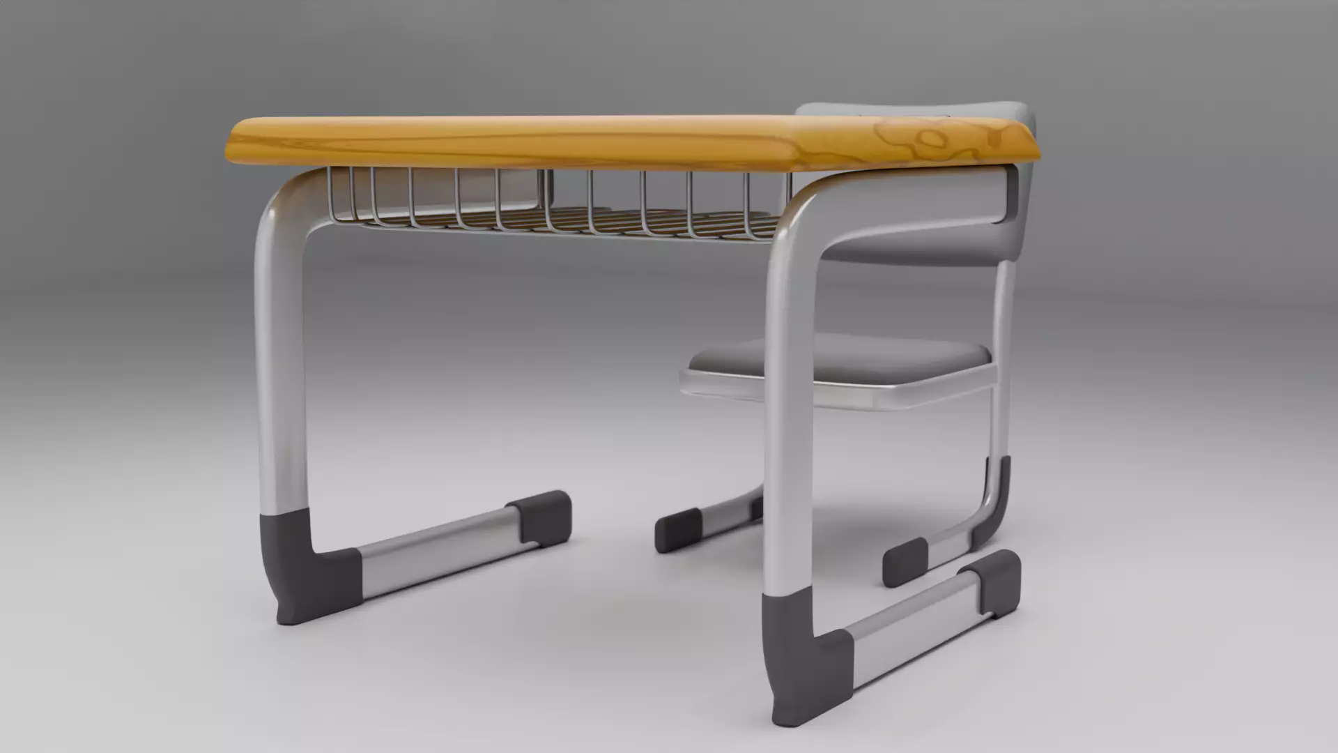 Student Desk And Chair 3D model_4