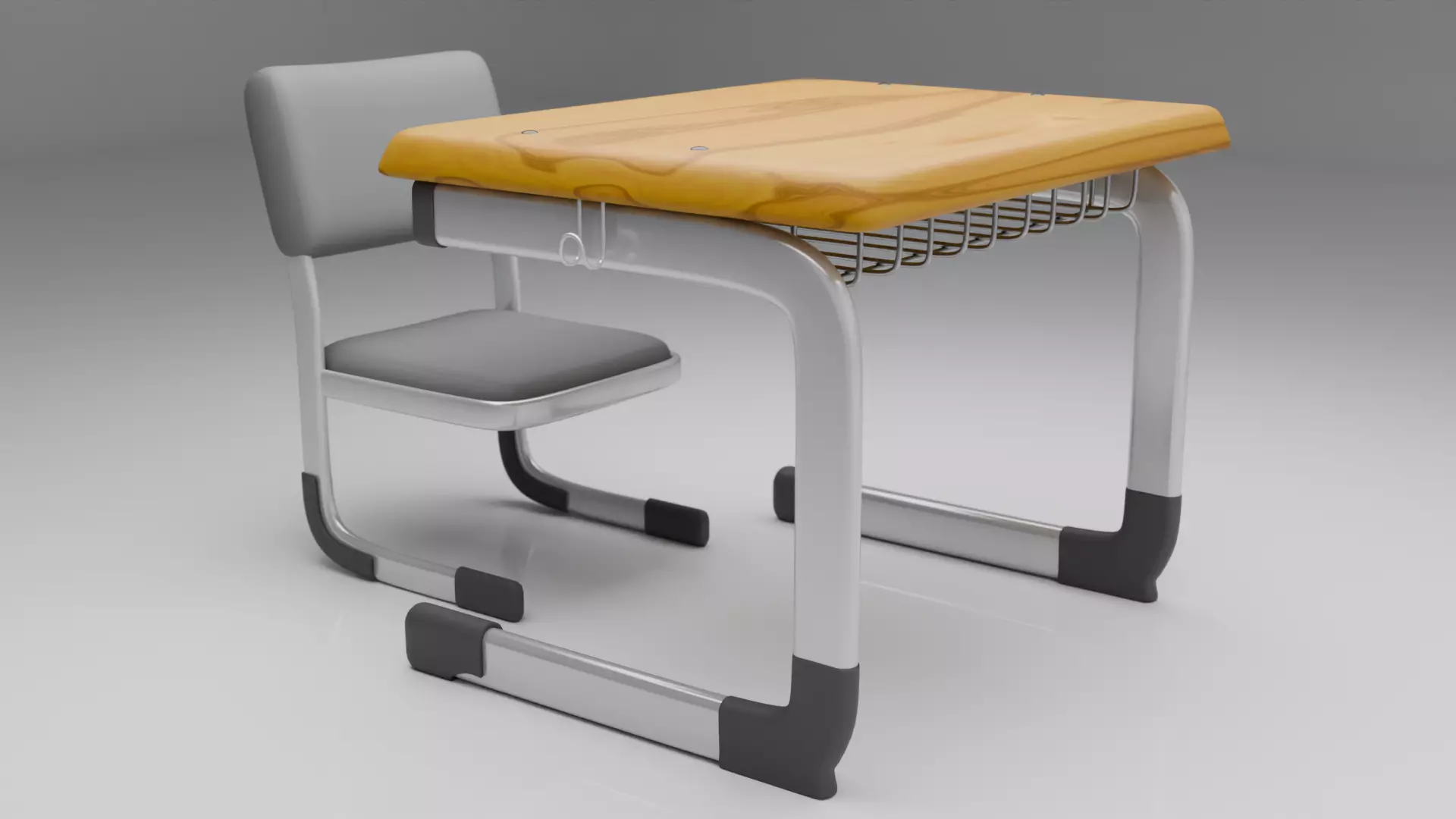 Student Desk And Chair 3D model_2