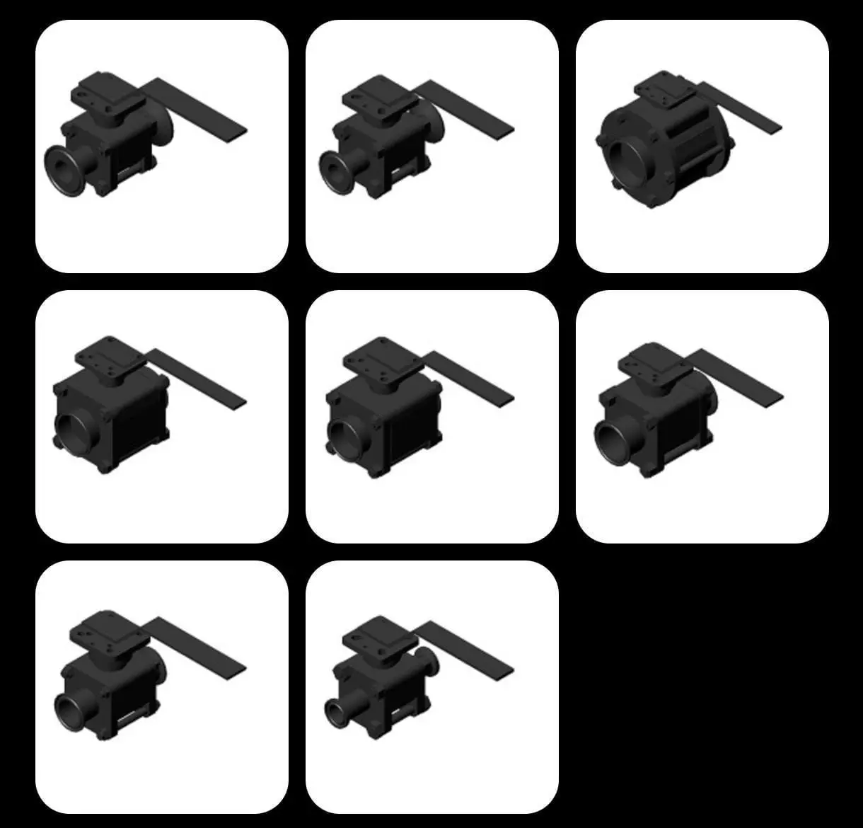Sanitary Ball Valve OD Complete Set 1-2 in to 4 in 3D model_0