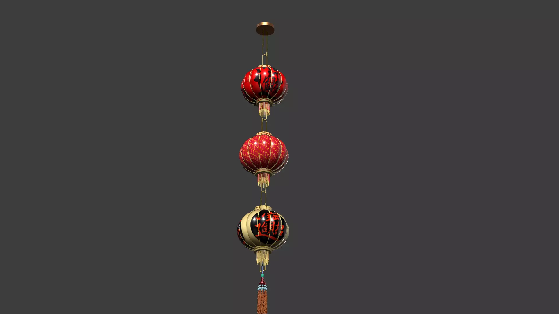 Chinese red lantern Low-poly 3D model_7