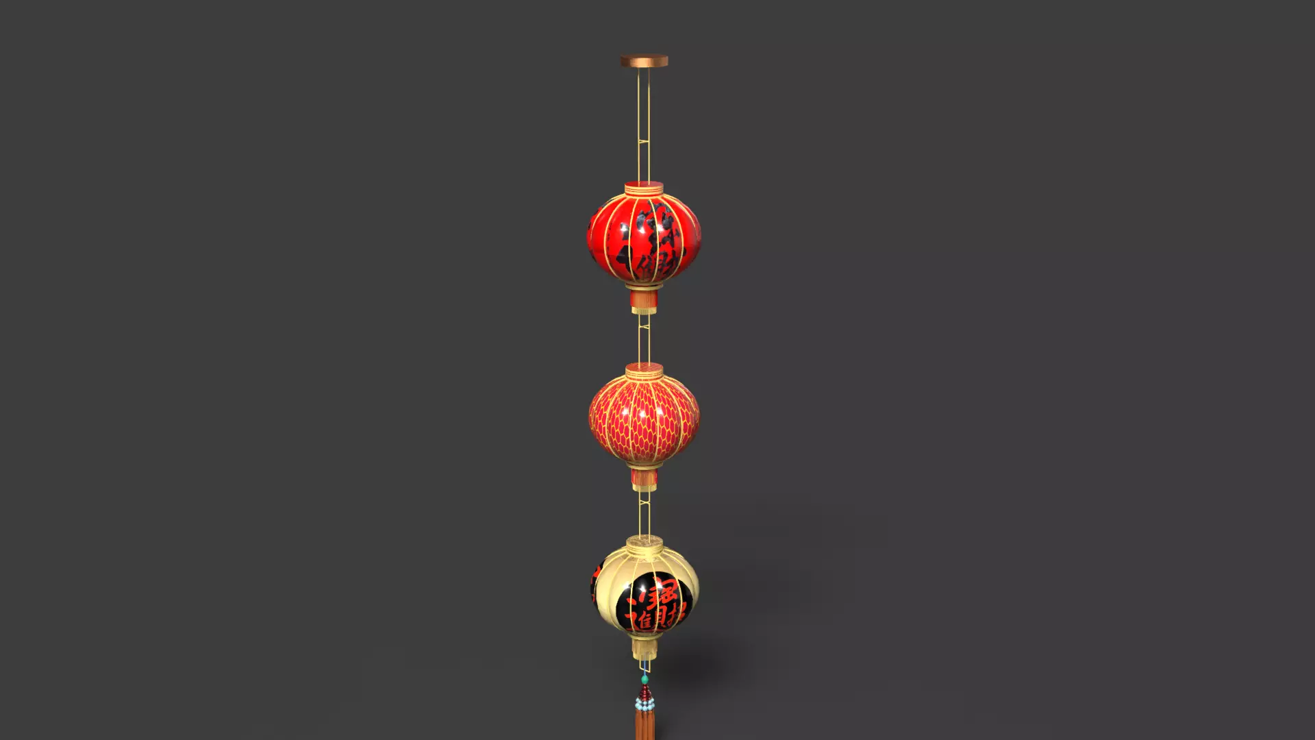 Chinese red lantern Low-poly 3D model_0
