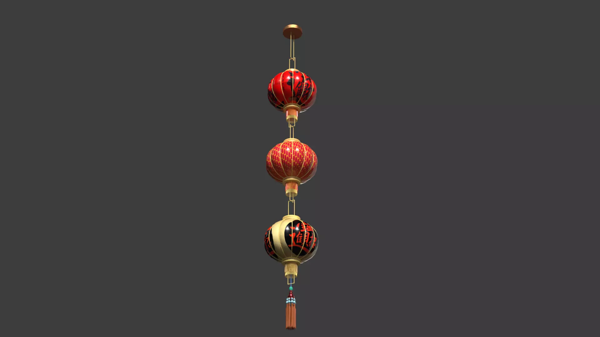 Chinese red lantern Low-poly 3D model_3