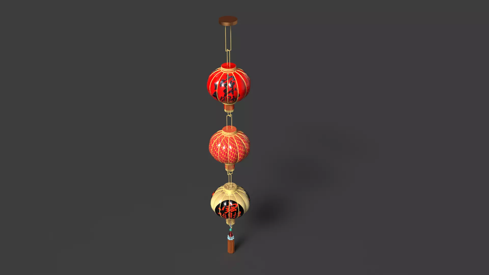 Chinese red lantern Low-poly 3D model_5