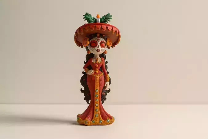Elegant Day of the Dead Lady Candle Holder Statue
