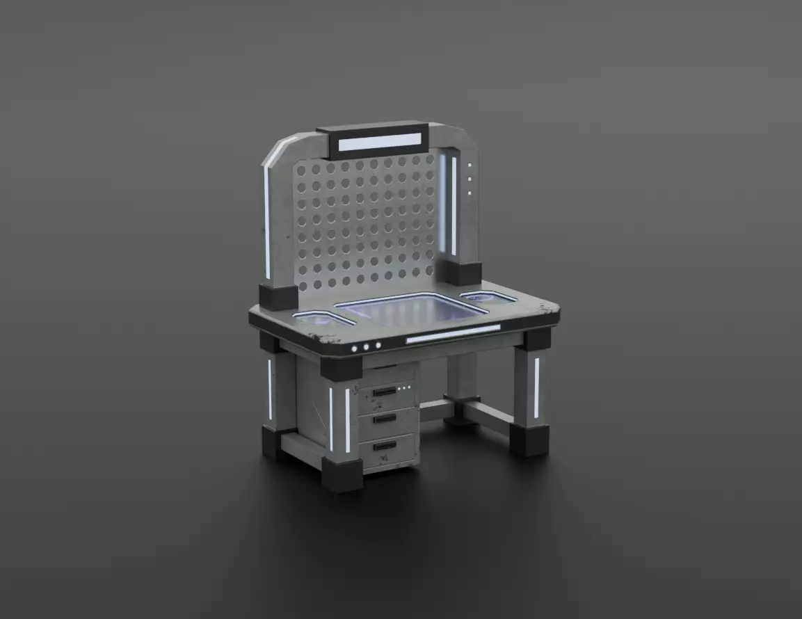 Workbench Industrial Sci-Fi Workshop Table  Low-Poly Game Asset Low-poly 3D model_12