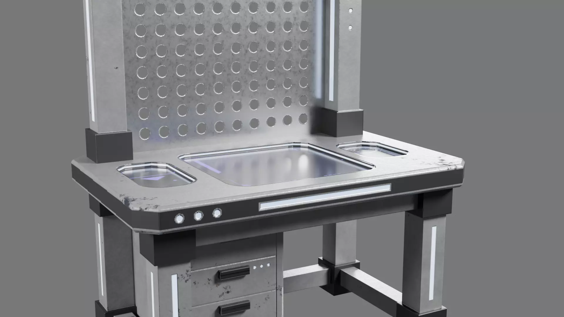 Workbench Industrial Sci-Fi Workshop Table  Low-Poly Game Asset Low-poly 3D model_6