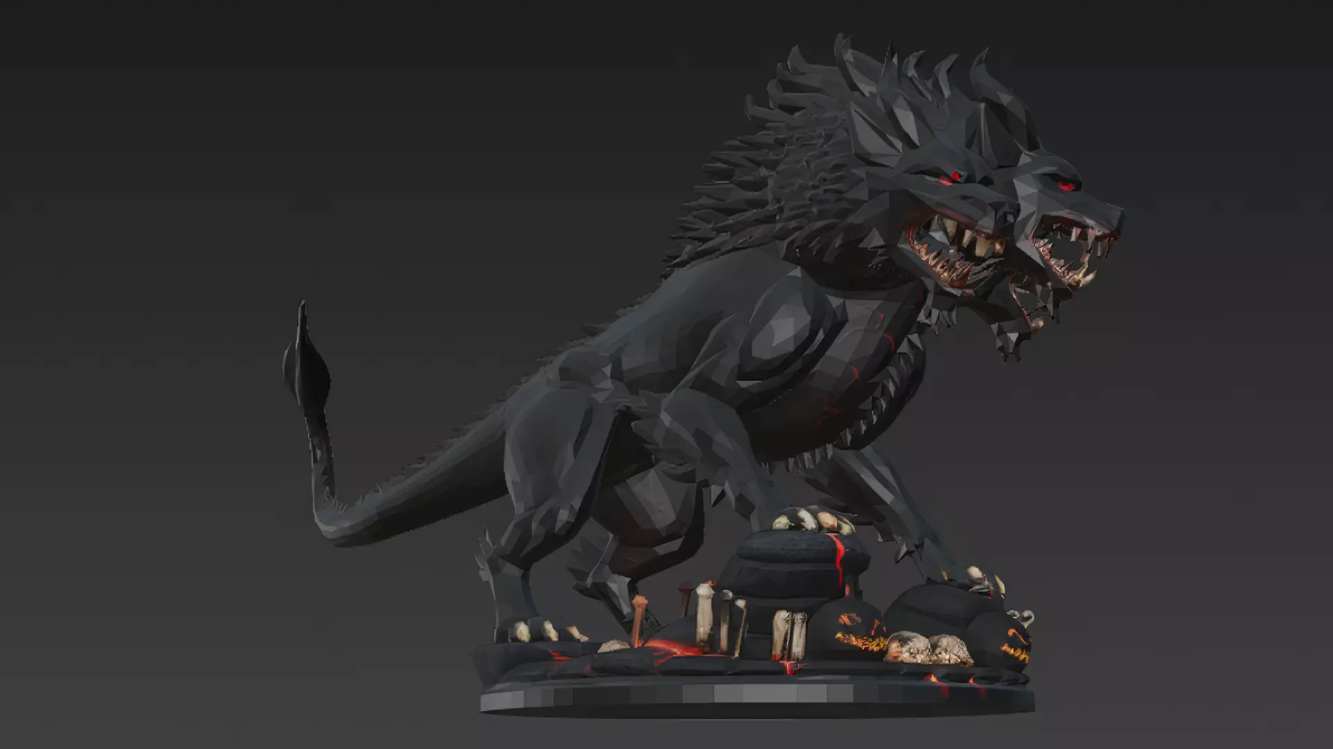 Horror Statue Three Headed Hellhound 3D Model Cerberus Low-poly 3D model_2