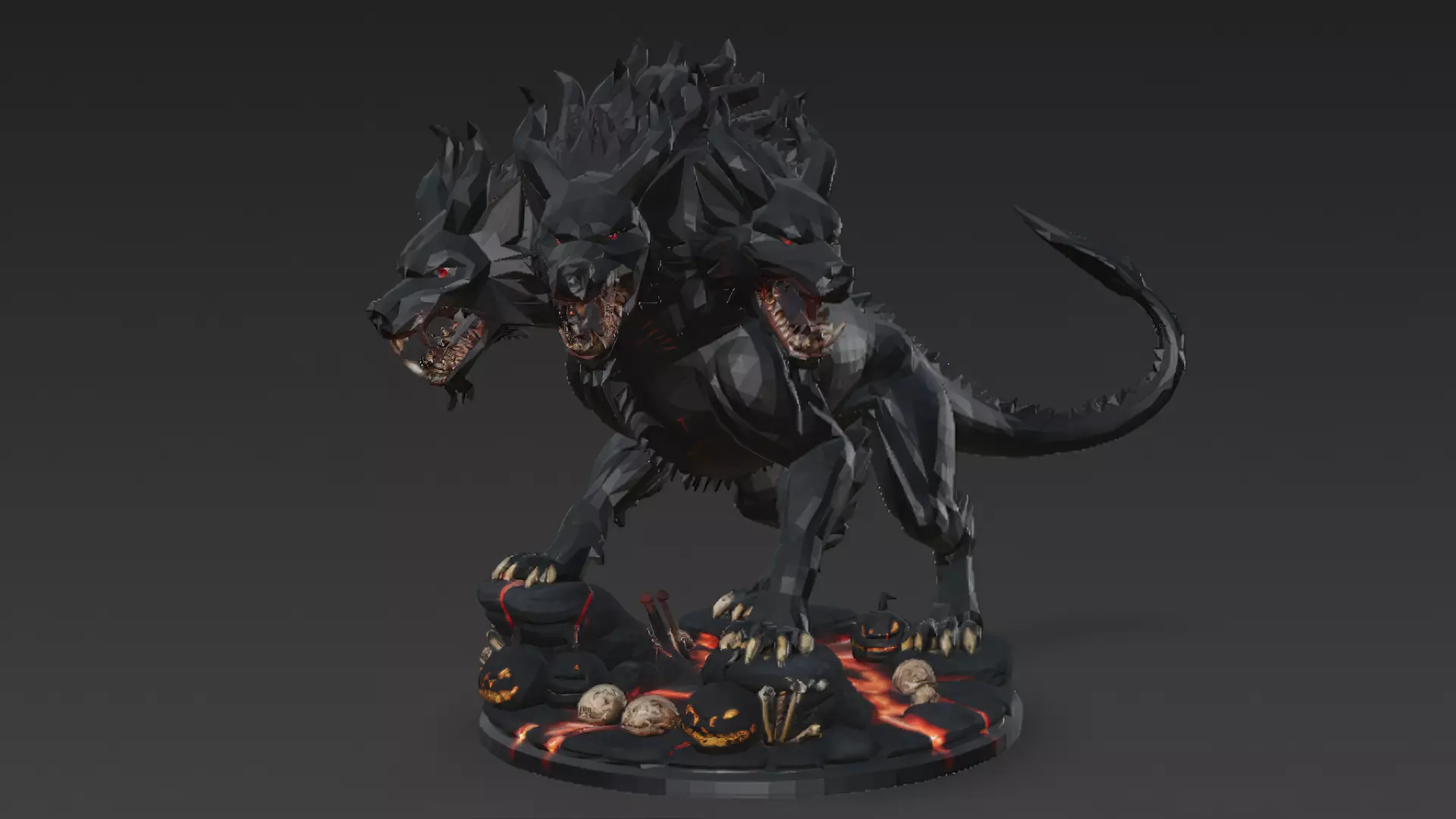 Horror Statue Three Headed Hellhound 3D Model Cerberus Low-poly 3D model_0