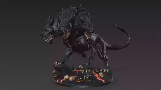 Horror Statue Three Headed Hellhound 3D Model Cerberus