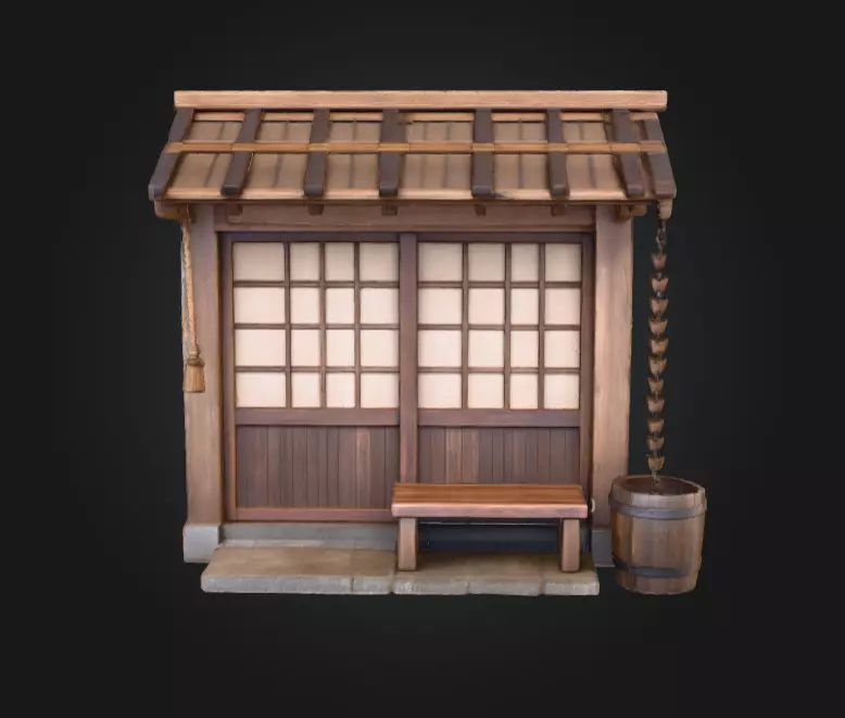 Mountain Tea House Slice Japanese Style Low-poly 3D model_0