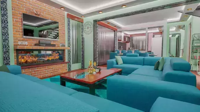 Villas Exterior And Interior Low-poly 3D model 5