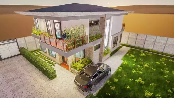 Villas Exterior And Interior Low-poly 3D model 6