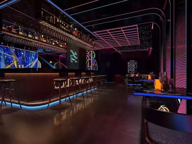 nightclub interior of with neon lights 