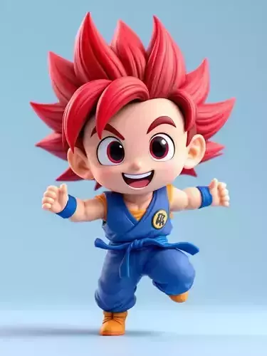 Cute Chibi Goku Super Saiyan Red 3D Model