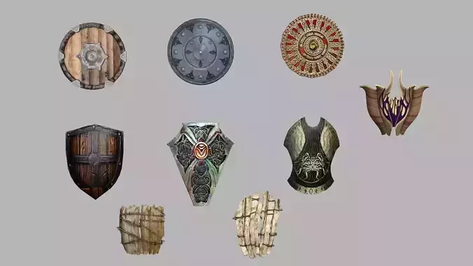 Medieval Viking Shields Set Low-poly 3D Model