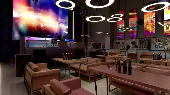 Restaurant Cafe Bar Pub Scene Render Ready