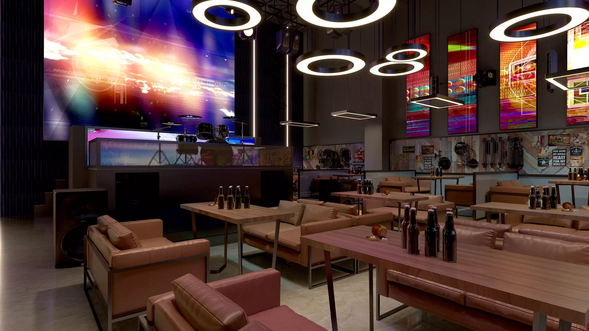 Restaurant Cafe Bar Pub Scene Render Ready 3D model_0