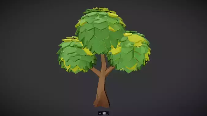 A low-poly tree with green and yellow leaves