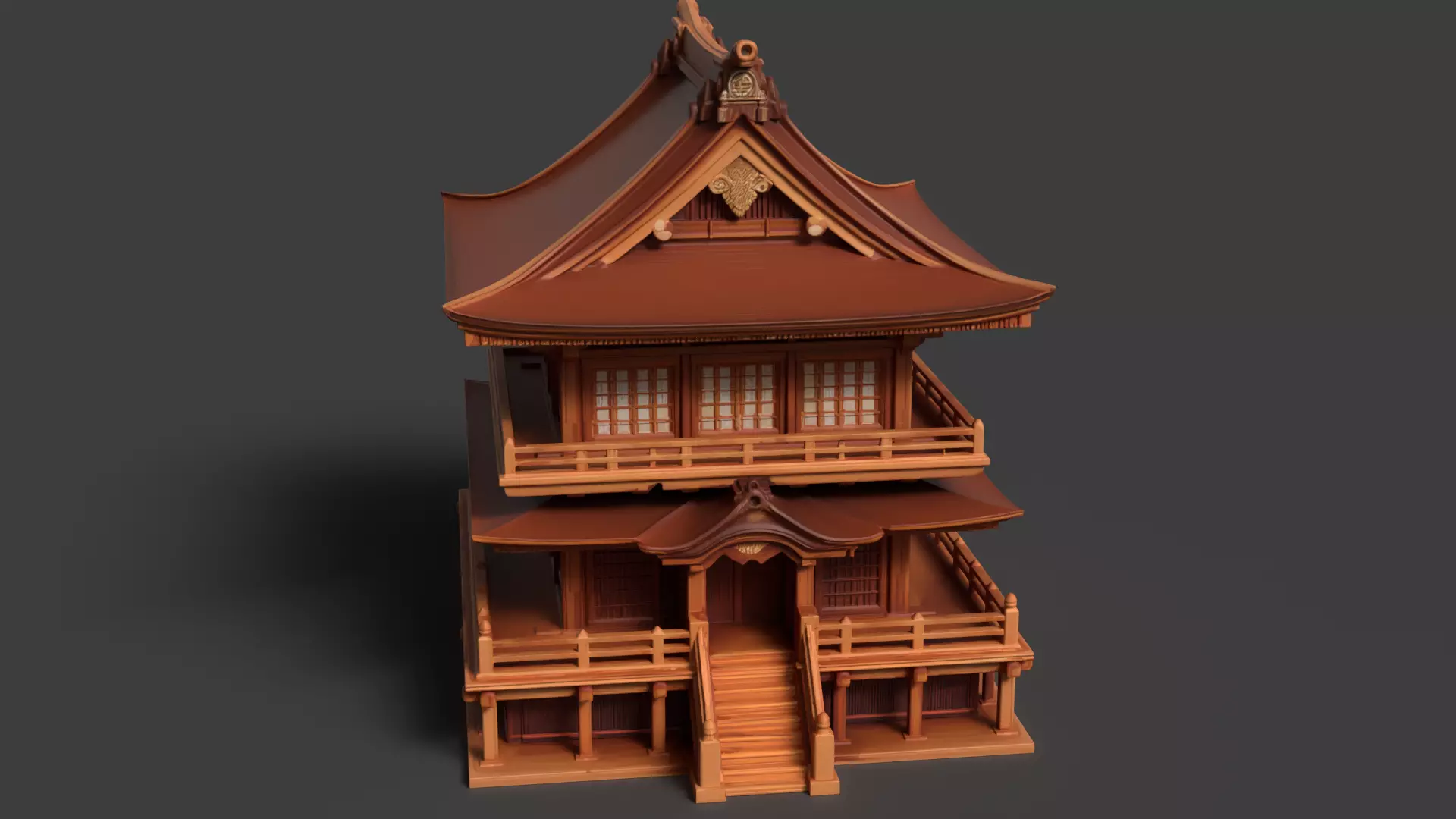 Chinese ancient wooden house   Low-poly 3D model_4