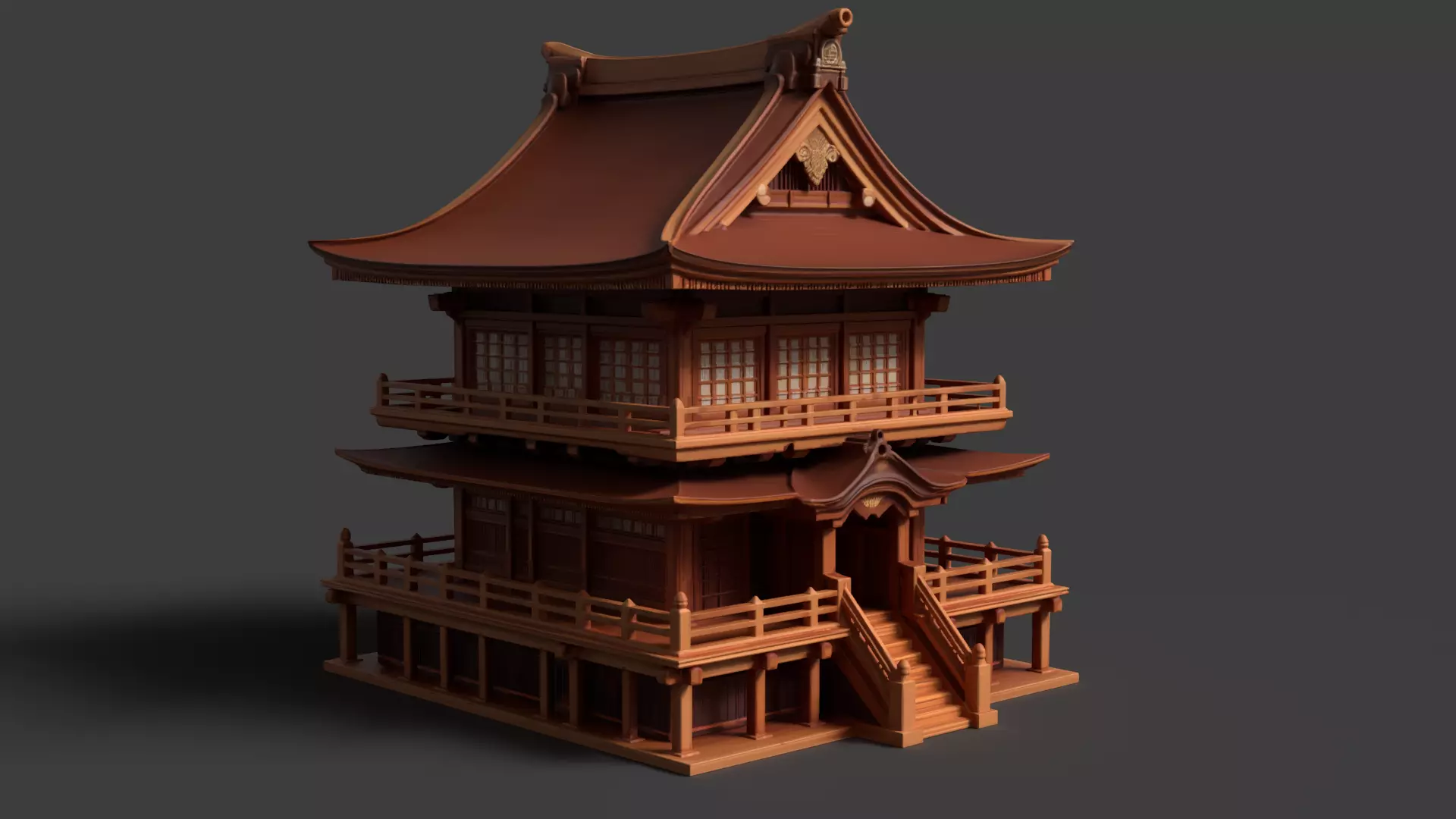 Chinese ancient wooden house   Low-poly 3D model_5