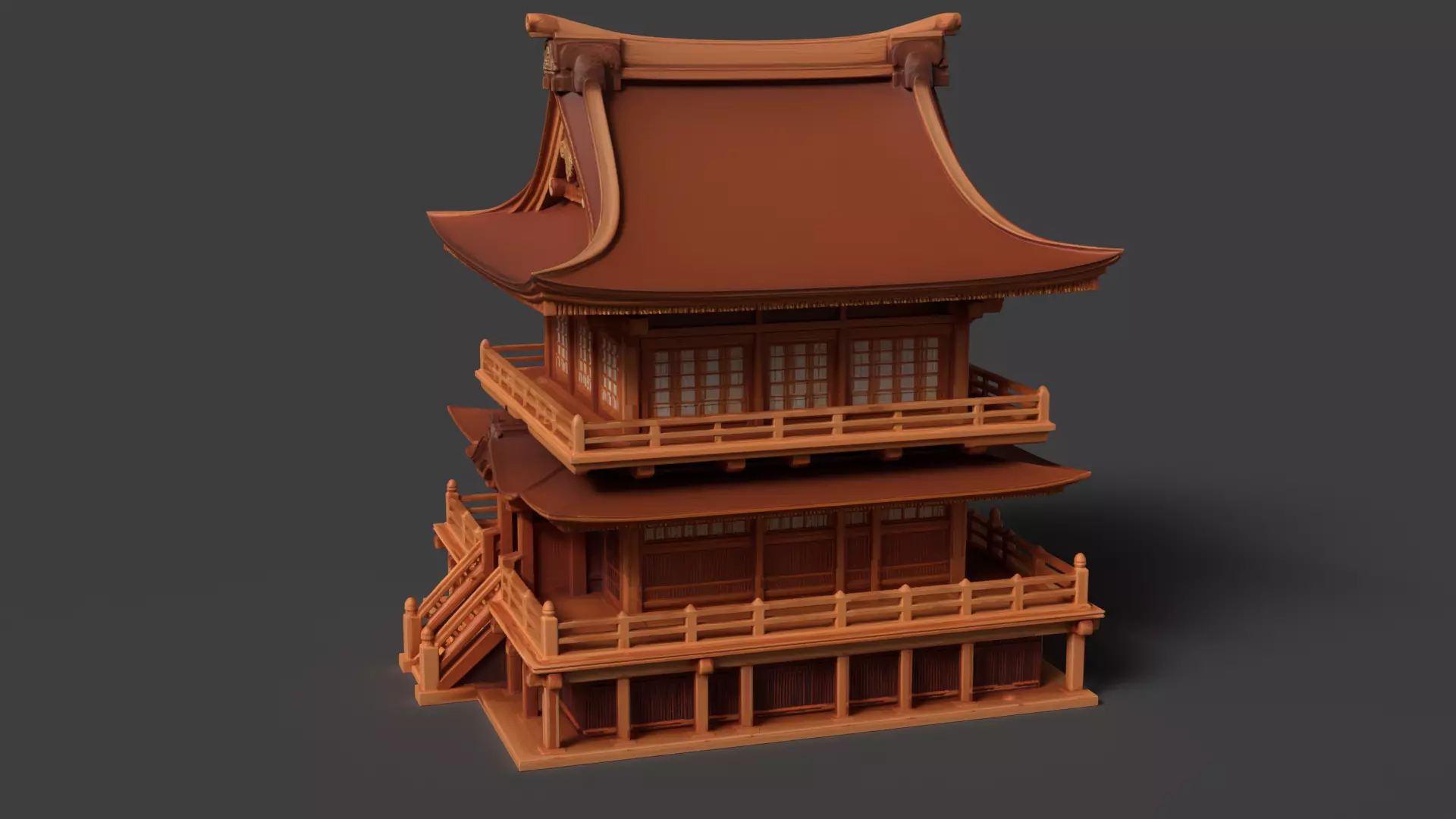 Chinese ancient wooden house   Low-poly 3D model_2