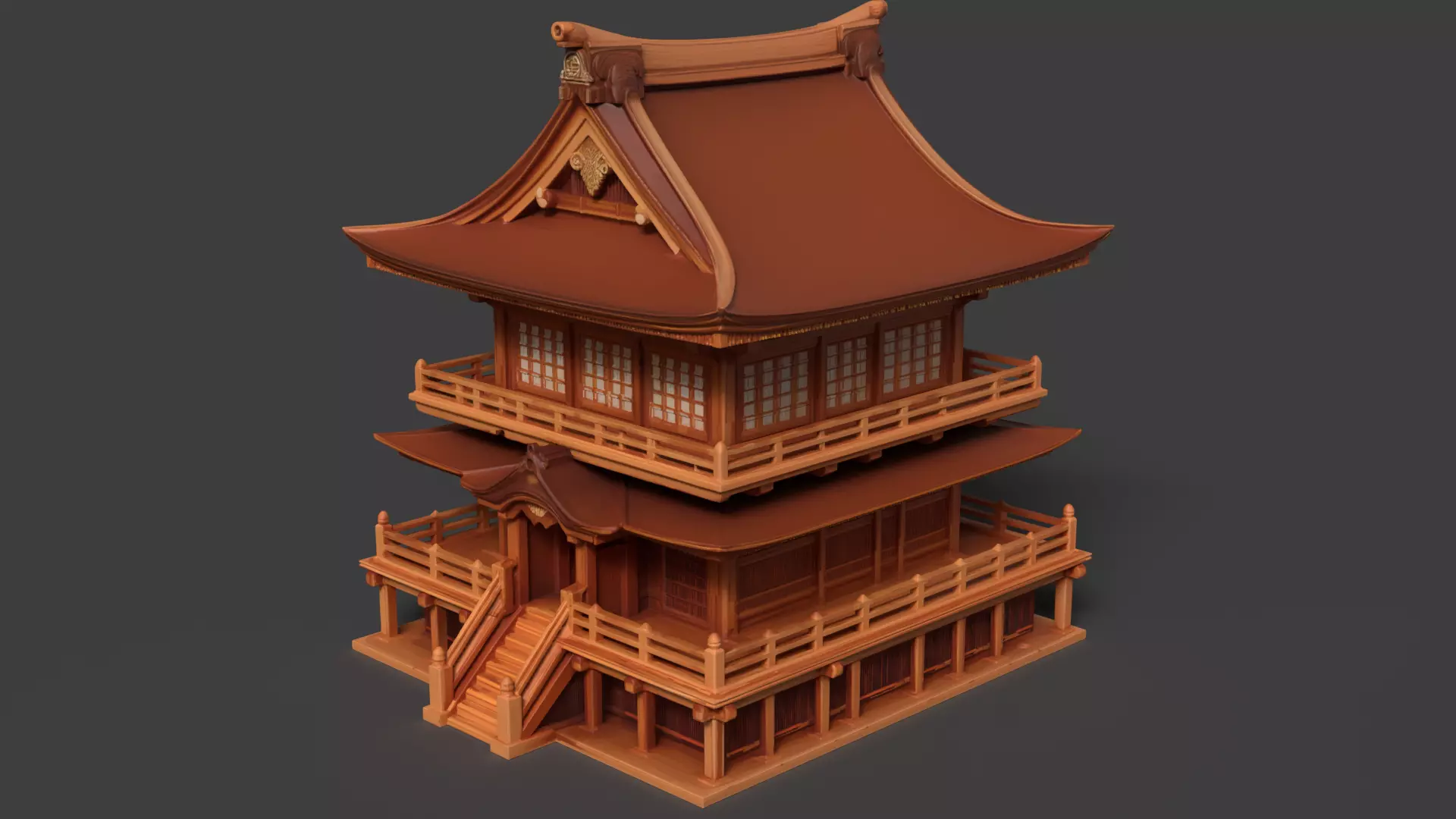 Chinese ancient wooden house   Low-poly 3D model_0
