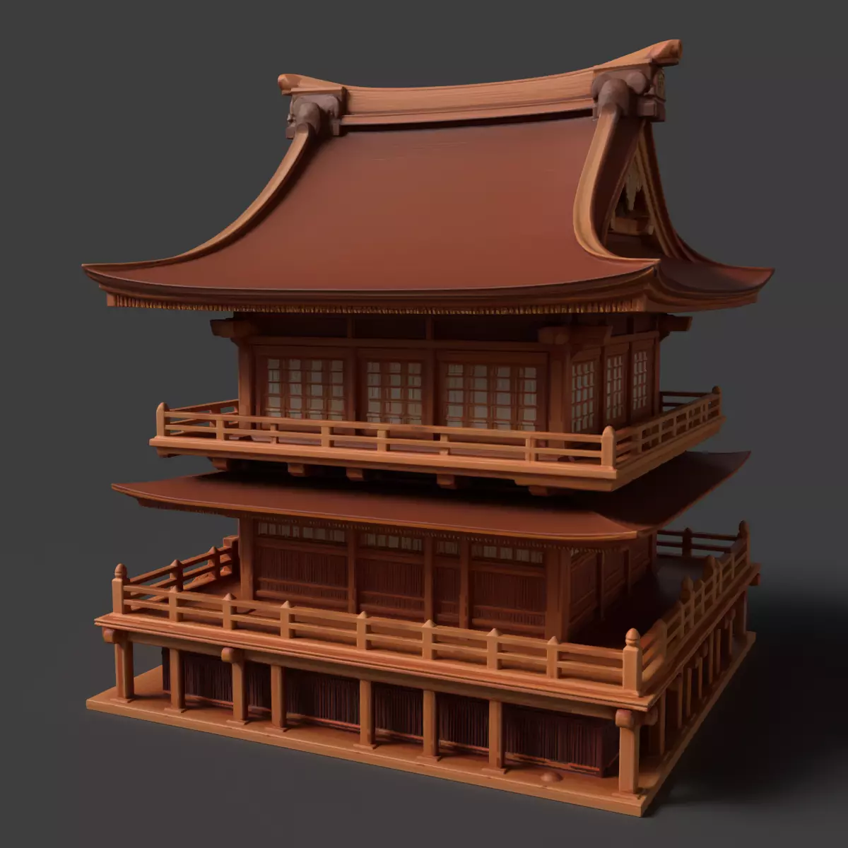 Chinese ancient wooden house   Low-poly 3D model_6