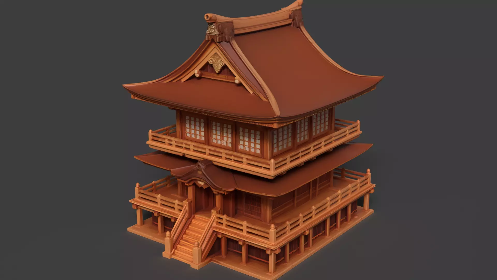 Chinese ancient wooden house   Low-poly 3D model_3