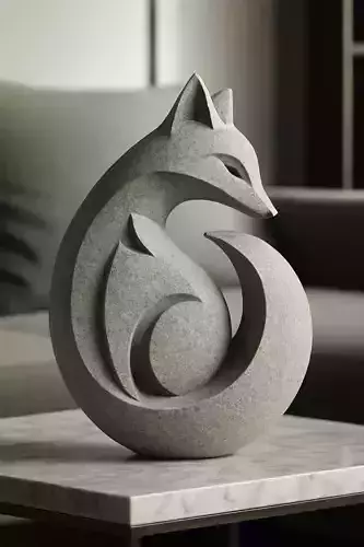 Abstract Stone Fox Sculpture Minimalist Animal 3D Low-poly 3D model