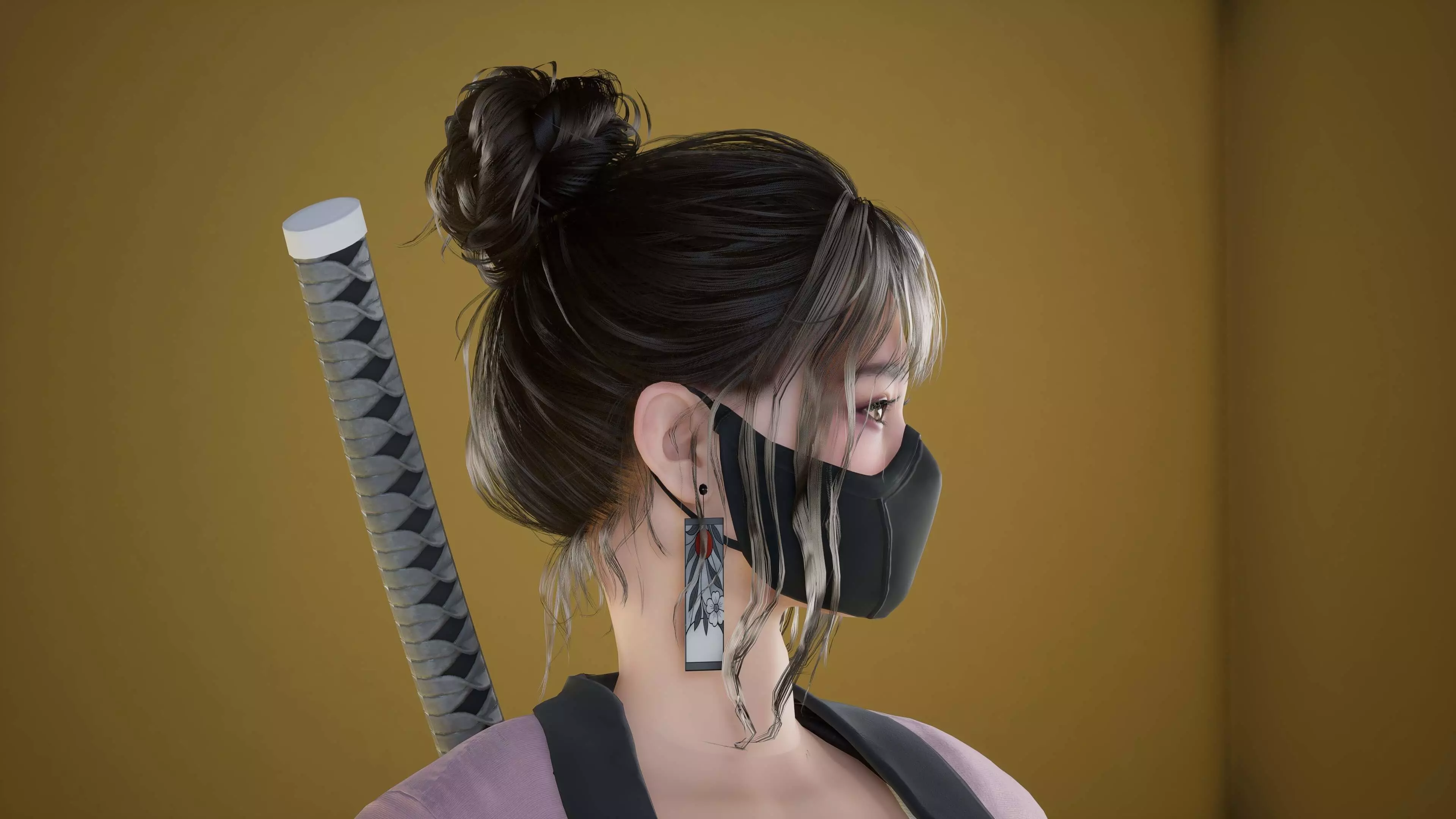 Shinobi Fighter Girl Low-poly 3D model_9