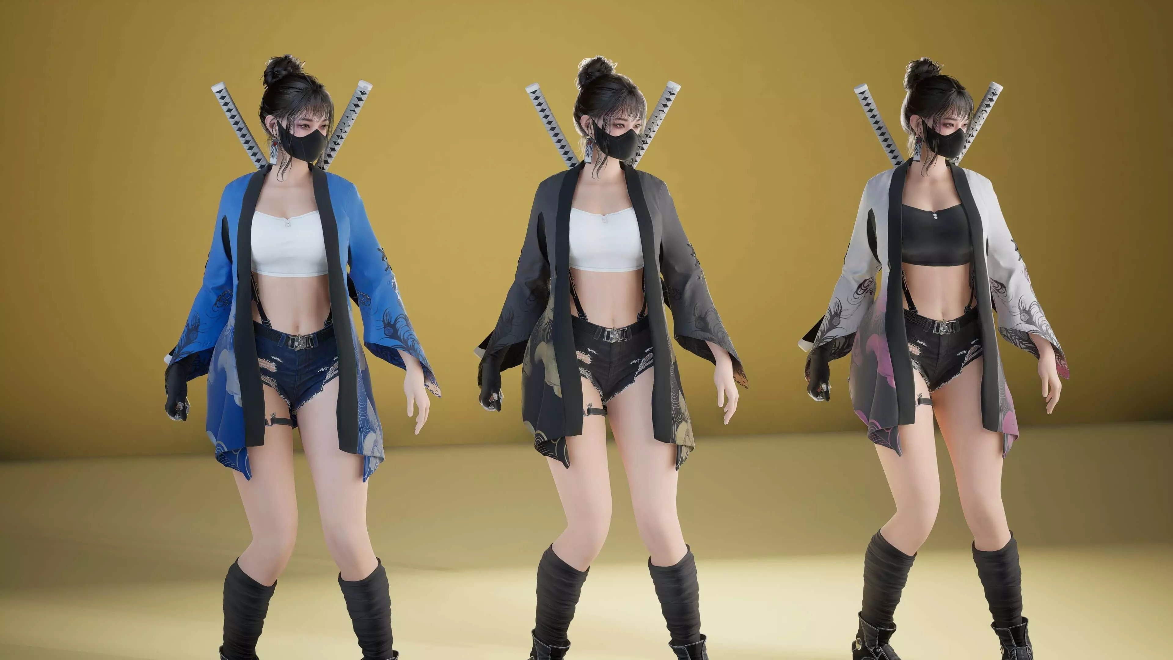 Shinobi Fighter Girl Low-poly 3D model_15