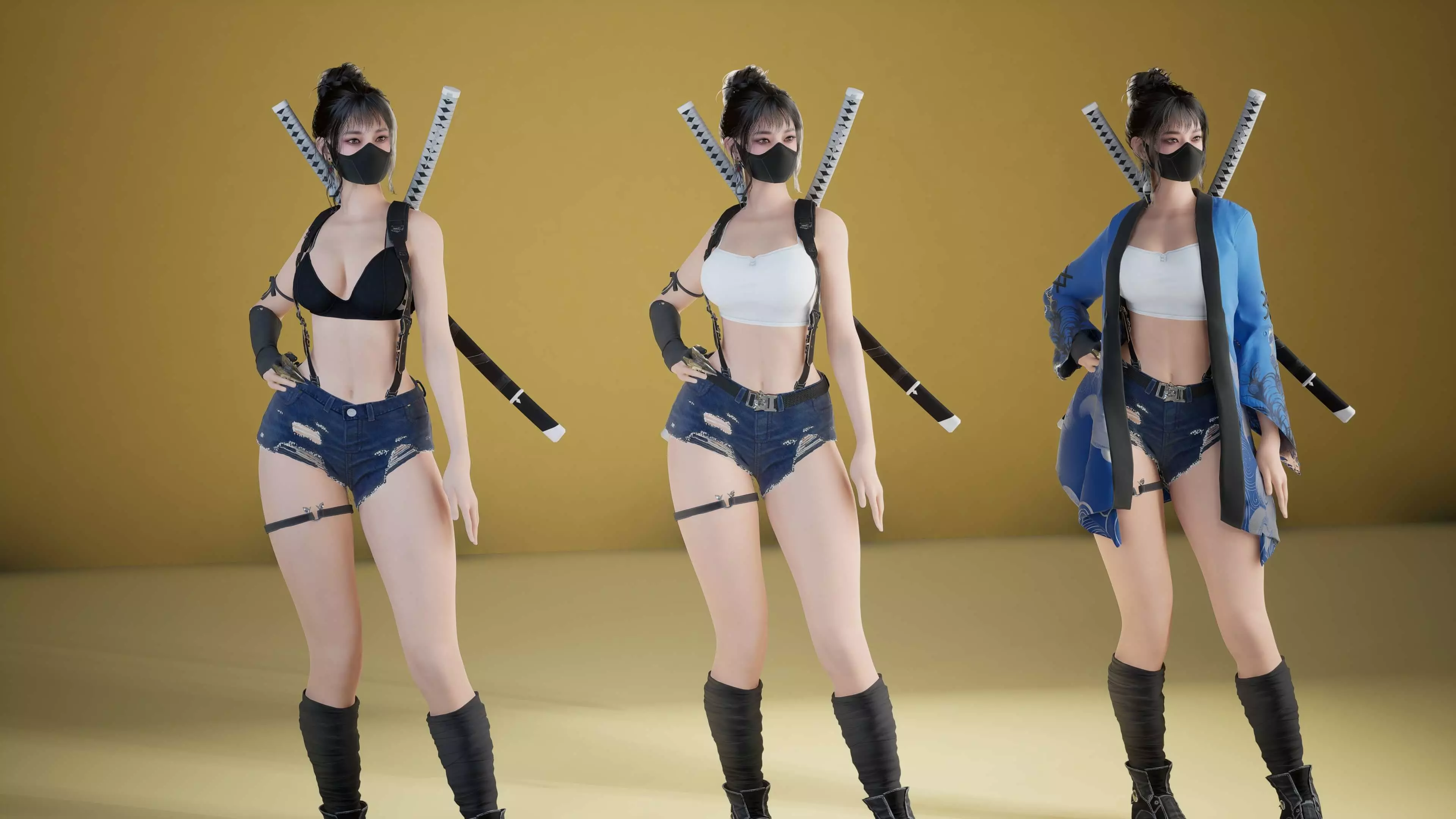 Shinobi Fighter Girl Low-poly 3D model_13
